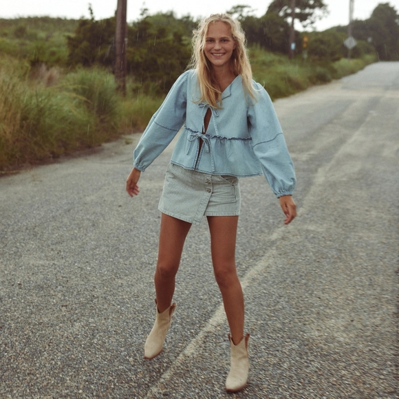 NWTvFree People Brunch Babe Denim Blouse - Picture 5 of 8